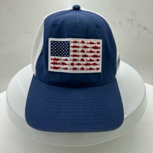 Columbia PFG American Flag Cap Adult Flex Fit Fish Flag USA Hat Size S/M